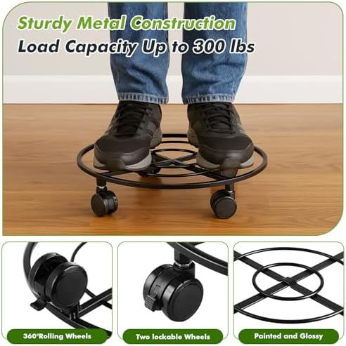 Planterhoma 3 Packs Large Metal Plant Caddy 13.5" Heavy-duty Plant Dolly with Wheels Iron Rolling Plant Stand with Casters Indoor Outdoor Plant Pot Movers Rollers Coaster Trolley, Black - Image 3