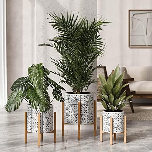EverNest Tristan Bohemian White and Black Planter with Kinsley Stand, SelectBase Decorative Planter Pots, Contemporary, Eclectic Boho Style Indoor Plant Pots (Set of 3) - Image 3