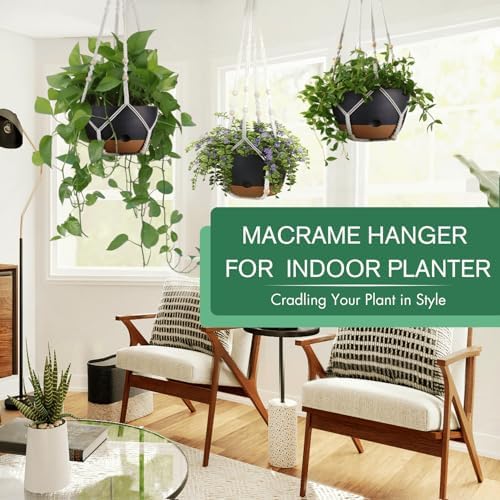 3 Pack 8/10/12 Inch Self-Watering Hanging Plant Pot Chain& Macrame Hangers - Image 2