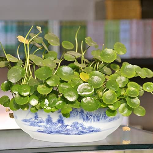 GANAZONO Faux Grass Decor Blue and White Porcelain Plant Pots Oriental Chinese Ceramic Flower Pots Decorative Calligraphy Ink Dish Succulents Pot for Indoor and Outdoor Plants Decor - Image 6