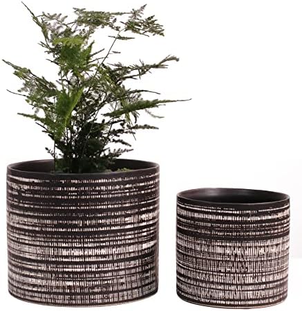Plant Pots Indoor 2 Pack, 5 & 7 Inch Ceramic Planter Pots with Drainage Hole, Set of 2 Flower Pots - Herbs/Snake/Succulent/Orchid Cylinder Plant Pot(Black) by Padolitlay
