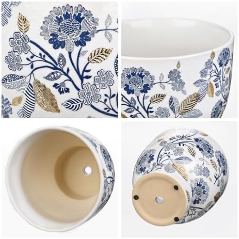 2Pcs Blue and White Ceramic Planter Pot with Drainage for Plants Flowers - Image 6