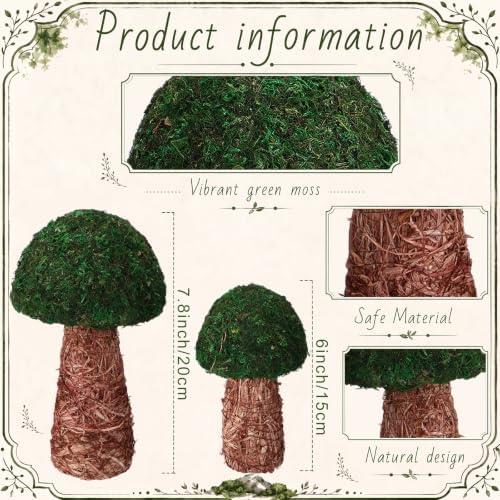 2 Pcs Artificial Moss Mushroom Enchanted Forest Table Decor, 6" and 7.8" - Image 2