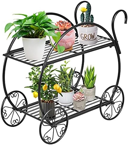 S AFSTAR Metal Plant Stand, Two Tiered Garden Cart Shelf for Indoor Outdoor Home Garden Patio, Parisian Style Flower Pot Holder, Stable and Durable by Safstar