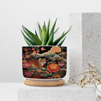 Animal Tiger Stripe Chinoiserie Planters Ceramic Orange and Coral Peony Flower Round Flower Pot with Drainage Holes and Bamboo Tray Pot for Home Office Desk Garden - Image 7