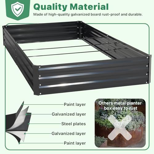 ONCEMORE Galvanized Raised Garden Bed for Vegetables Flowers Herbs, Metal Raised Garden Bed Kit with 2 PCS Tomato Cage, Gloves, Trellis Netting, Plant Labels, Plant Ties, Black 6×3×1FT - Image 3