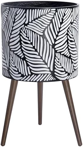 D'vine Dev 16 Inch Planter Pot with Wood Stand, White/Grey, 88-L-E-7 by DvineDevPlanterPotsandStand