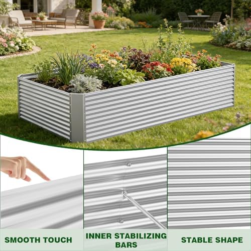 3 Pcs 8 x 4 FT Galvanized Steel Raised Garden Bed – Outdoor Planter Box for Root Vegetables, Herbs & Flowers, Large Metal Garden Beds for Backyards, Terraces and Balconies - Image 3