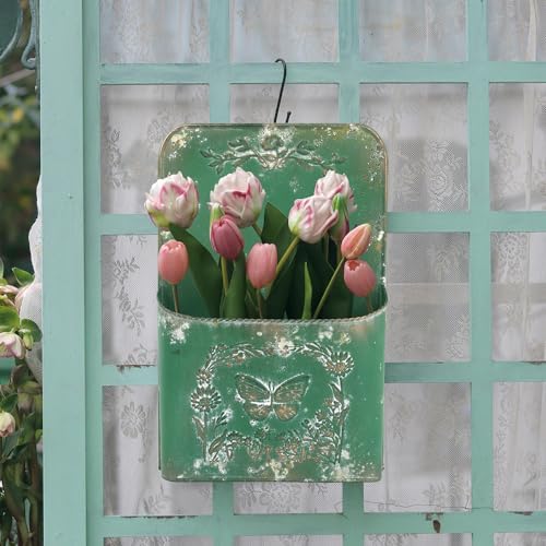 All Chic Outdoor Wall Planter Wall Metal Hanging Planter Wall Planters for Indoor Plants Wall Vase for Flowers Metal Planters for Outdoors for Farmhouse Shabby Chic Decor(Green) - Image 6