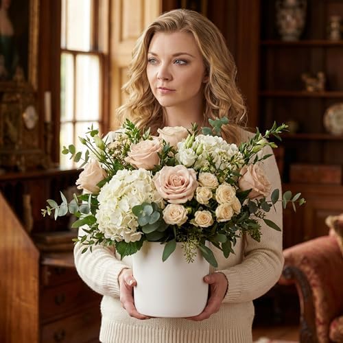 WGVI White Ceramic Cylinder Vase Width 7" Height 6.75", Flower Arrangements, Candle Holder, Terrarium Planter Pot, Storage Container Organizer, Pen Brush Holder, 6 Pieces - Image 5