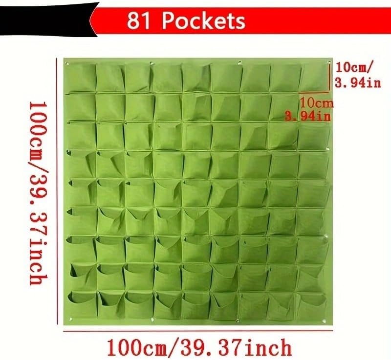 Vertical Wall Planter Bags - Premium Felt Hanging Garden Water-Preserving Back | Auto Drain | 2-81 Pockets | Herbs/Flowers (Black,81 Pocket) - Image 2