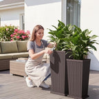 JUMMICO 30" Front Porch Resin Rattan Tall Planters 2 Pack, Inner Tray - Image 2
