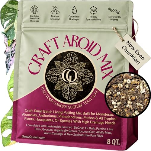 Craft Aroid Potting Mix- Elite Organic Alocasia, Philodendron, Monstera Soil Mix, Chunky, Well Draining Potting Soil for Indoor Plants, All Tropical Plants & Houseplants, Sustainable & Peat Free 8QT by GrowQueen