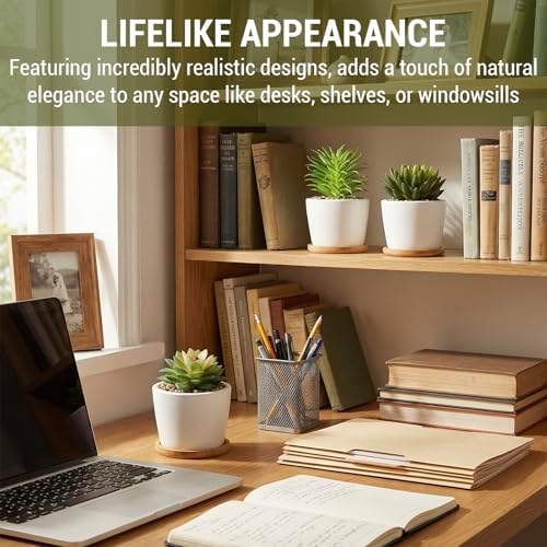 MyGift Mini Artificial Succulent Plants in Ceramic Pots, Set of 3 - Image 2