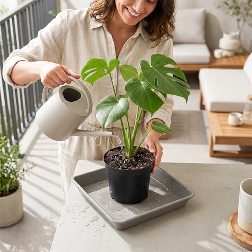 10 Pack Square Plant Saucer 14 Inch Plastic Drip Trays to Catch Water, Gray - Image 3