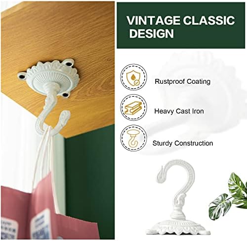 Sungmor Heavy Duty Cast Iron Swag Ceiling Hooks -2 Pack White, 3.5x3.9 Inch - Image 2