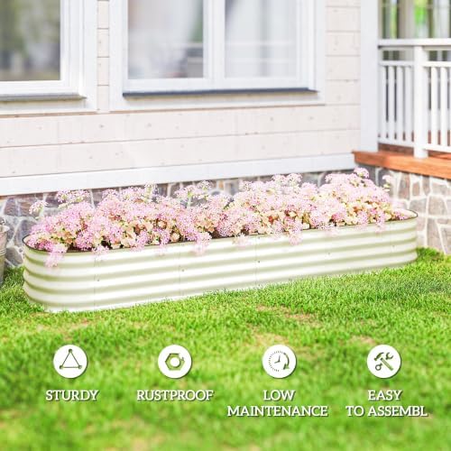 Outsunny 8' x 2' x 1' Galvanized Raised Garden Bed Kit, Cream - Image 6