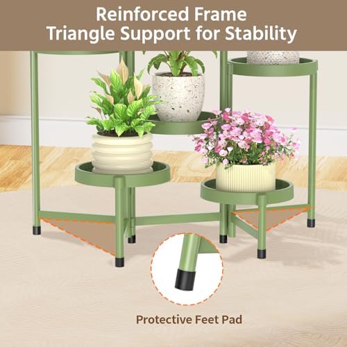 LASZOLA Plant Stand Indoor Outdoor Tall with Plastic Tray, 6 Tiers Green - Image 5