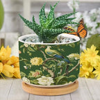 Garden Green Chinoiserie Ceramic Planters Asian Peacock Floral Planters for Indoor Plants with Drainage Holes and Saucers Pot for Pots Outdoor Indoor Plants - Image 6