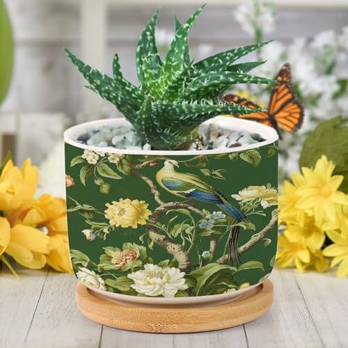 Garden Green Chinoiserie Ceramic Planters Asian Peacock Floral Planters for Indoor Plants with Drainage Holes and Saucers Pot for Pots Outdoor Indoor Plants - Image 6