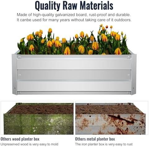 Galvanized Steel Raised Garden Bed Extra Height Large Steel Planter Box for Vegetables, Herbs, Flowers,3 * 3 * 1 FT,Silver - Image 3