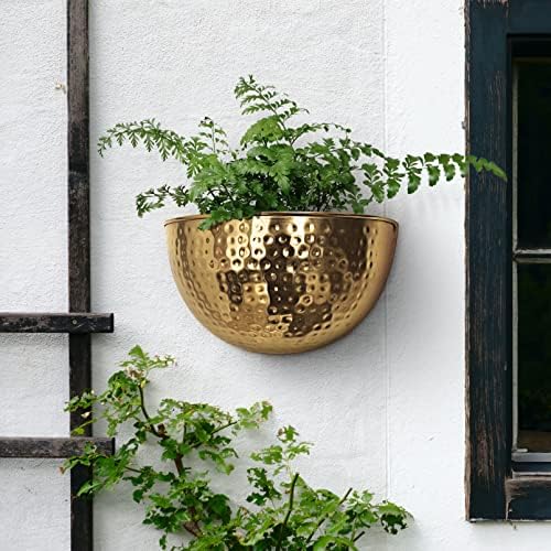 Allegorie Metal Wall Planter | Indoor or Outdoor Hanging Plant Pot | Farmhouse Decor & Boho Kitchen Decoration for Herbs & Succulents and Living wall 12x7 (Gold) - Image 6