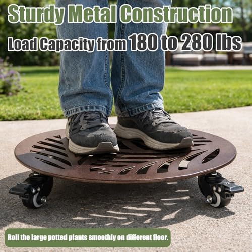 2-Pack Extra-large Metal Plant Caddy with Wheels 16 Inches Heavy-duty Rolling Plant Stands with Casters Wheeled Flower Pot Mover Rollers Rust-proof Iron Planter Dolly Coasters for Indoor Outdoor Use - Image 5