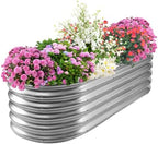 TBMLC 17" Tall Elevated Oval Metal Raised Garden Bed Silver,5X2X1.4 FT by TBMLC