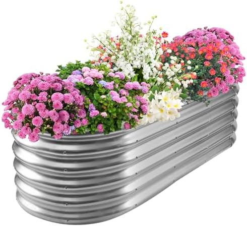 TBMLC 17" Tall Elevated Oval Metal Raised Garden Bed Silver,5X2X1.4 FT by TBMLC