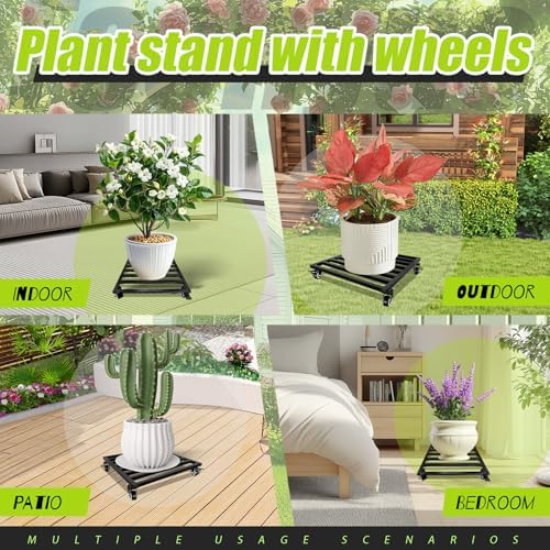 Plant Caddy with Wheels 16'' 2 Pack Metal Rolling Plant Stand Plant Dolly with Lockable Casters Aluminium Heavy Duty Pot Mover Rollers Indoor Outdoor Planter Trolley Holds up 440 Lbs Planter Black - Image 7