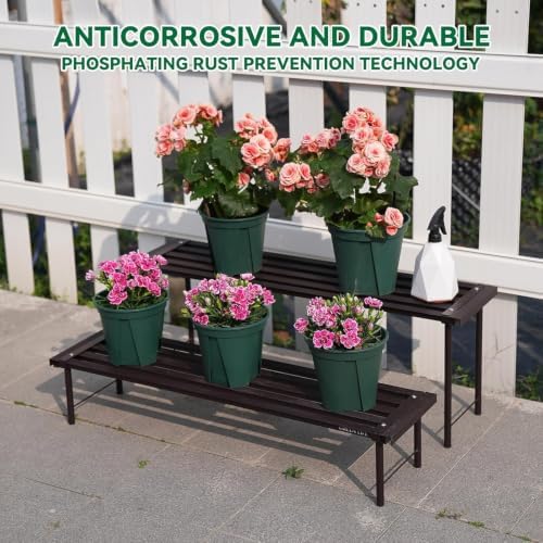 Metal Plant Stand, Rust-proof Aluminum Flower Pot Stand, Heavy Duty Planter Display Shelving for Patio Balcony Garden Living Room Decorative (Black, 23.6 Inch) - Image 2