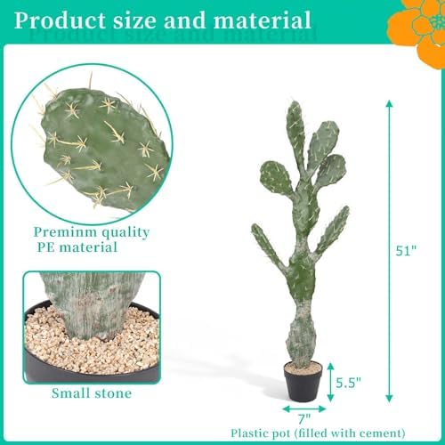 Artificial Cactus 51 INCH Tall Fake Cactus Plants Faux Cacti Saguaro with Planter for Indoor Outdoor Home Office Shop Garden Decoration - Image 2