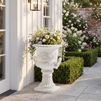 Classical Roman Pedestal Urn Planter, 31.5 Inch, White - Image 7
