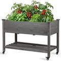 Raised Garden Bed with Lockable Wheels, 48x24x32 inch Elevated Wood Planter with Storage Shelf Protective Liner for Vegetable Flower Herb Outdoor Balcony Patio Backyard, Grey by NatureCrafted