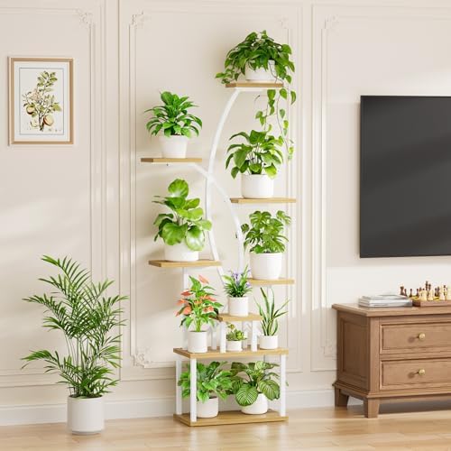 Plant Stand Indoor with Grow Lights, 8 Tiered Tall Plant Shelf for Indoor Plants Multiple, 65" Large Corner Shelves Metal Curved Flower Holder Display Rack for Living Room Patio Balcony, White - Image 3