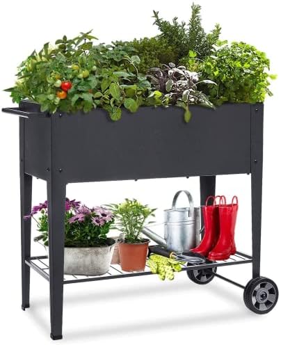 48.5*24.5*35.4in Raised Garden Bed, Raised Planter Box with Legs Outdoor Elevated Garden Bed On Wheels for Vegetables Flower Herb Patio （Black） by Unknown