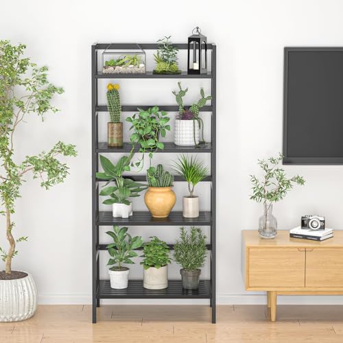 Homykic Black Ladder Shelf, 4-Tier Bamboo Bookshelf & Bookcase Organizer - Image 7