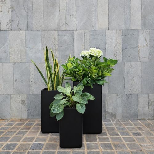 KUTE NEST 14" Premium Elio Fiberstone Outdoor Planter - Black - Image 3