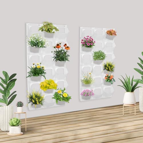 36 Pockets Vertical Wall Planter, Wall Mounted Flower Pot Holder with 180LB Capacity,10.56 oz Self Watering Pots & 36 Non-Woven Bags for Indoor Outdoor Herbs,Flowers,Strawberries (White) - Image 4