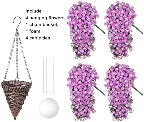 HyeFlora Artificial Fake Hanging Flowers with Basket for Outdoor Decoration,UV Resistant Faux Silk Daisy Flowers Light Fuchsia Orchid Vines in Planter Realistic Hanging Baskets for Home Porch Garden - Image 2