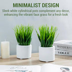 MyGift Artificial Grass Plants in Modern Cylindrical White Cement Pots, Decorative Faux Greenery Plant in Tabletop Planter, Set of 2 - Image 2