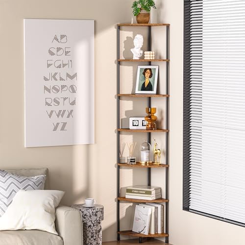 7 Tier Corner Plant Stand Shelf, 64.7", Rustic Brown - Image 3