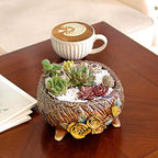6.3 Inch Succulent Pot Handmade Flower Design Round Ceramic Antique Plant Pot Cactus Pot Planter with Drainge and Mesh Pad (Yellow) - Image 6