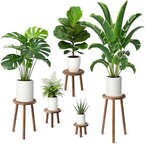 5-Pack Wood Plant Stands Indoor, Single Plant Stand for 6-22 Inch Pots, Mid-Century Modern Plant Stool, Tall Plant Stand for Large Plants Perfect Fit for Living Room, Balcony, Office(Dark Brown) by Unknown