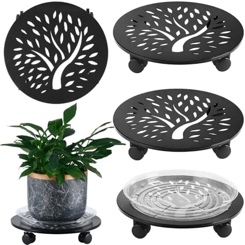 3 Packs Metal Plant Caddy with Wheels 12" Large Rolling Plant Stands Wheeled Plant Dolly Heavy-Duty Flower Pot Roller Base Movers, Black by DEELF+OUTLET