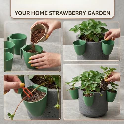 20 Pcs Strawberry Propagation Cups,Strawberry Rooting Cup Kit with Runner Forks Green Plastic Propagation Cups with Hook,Hanging Transplant Grow Station for Garden Greenhouse Balcony Planting (50 S) - Image 4