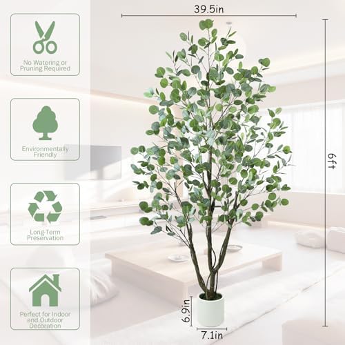 Caxchiling Artificial Eucalyptus Tree 6FT, Indoor Outdoor Faux Tree - Image 6