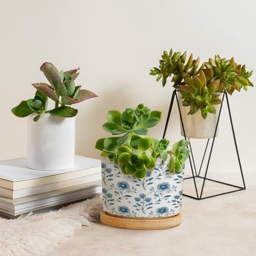 Mughal Flower in Ceramic Planter Blue Floral Planters for Outdoor Plants with Drainage Holes and Saucers Pot for Indoor Outdoor Garden - Image 4