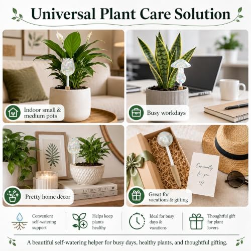 HyJeryty Non-Clogging Iridescent Mushroom Plant Watering Globes with Terracotta Spikes, Hand Blown Glass Self Watering Planter Insert, Watering Bulbs for Indoor Small & Medium Potted Plants (3 Pack) - Image 5