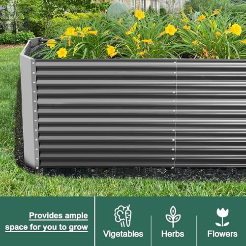 Land Guard 8x4x3ft Rectangular Galvanized Raised Garden Beds, Large-Capacity Metal Planter Box Outdoor, Durable Deep Raised Garden Bed 3ft Tall, Raised Beds for Gardening Vegetables, Modern Gray - Image 7